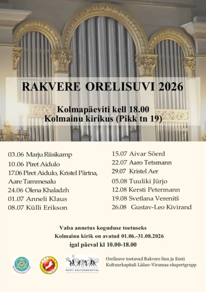 Külli Eriksoni orelipooltund Rakveres 19. augustil