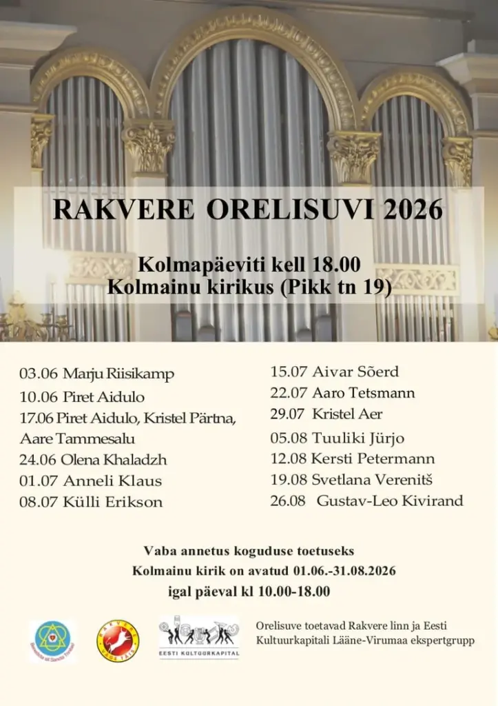 Külli Eriksoni orelipooltund Rakveres 19. augustil
